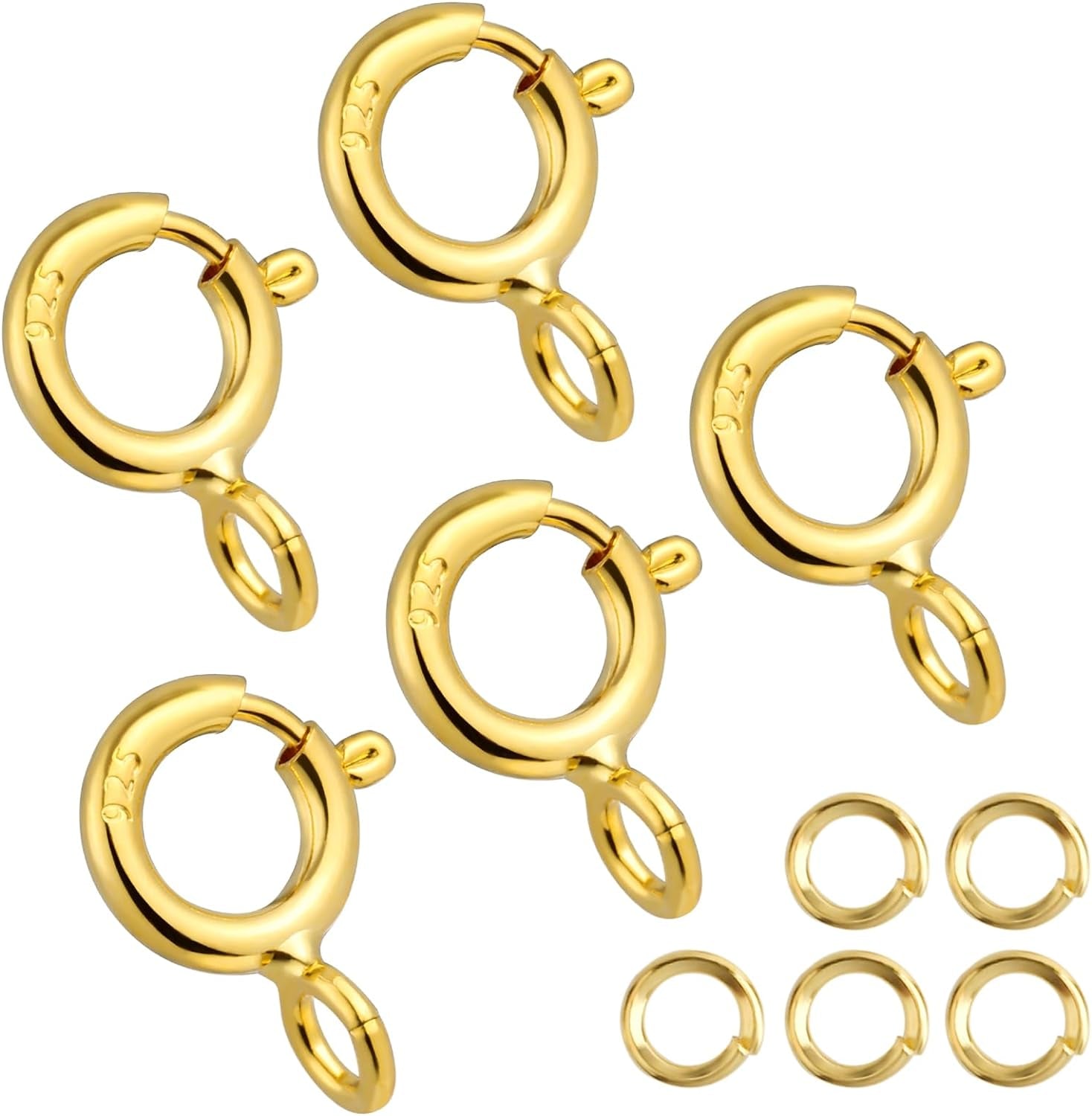 925 Sterling Silver Necklace Clasps - 5Mm Spring Clasps for Jewelry Making, Sterling Silver 4Mm Jump Rings, Jewelry Clasps and Closures, Suitable for Jewelry Making Necklace (Sterling Silver)