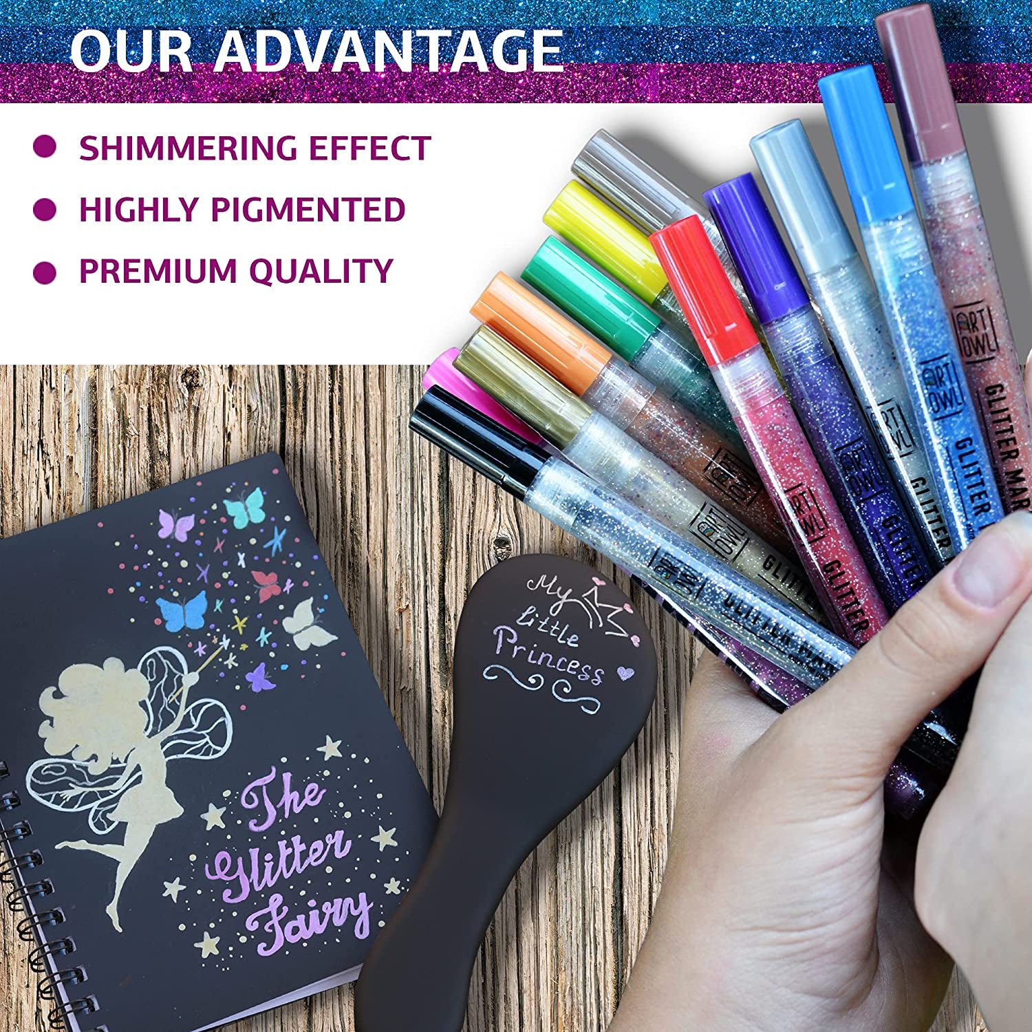 Acrylic Glitter Paint Marker Pens, Ultra Fine Point 0.7Mm - Sparkle Paint Pens for Rock Painting, Stone, Ceramic Glass, Wood, Card Stock, Canvas, DIY Crafts - Set of 12