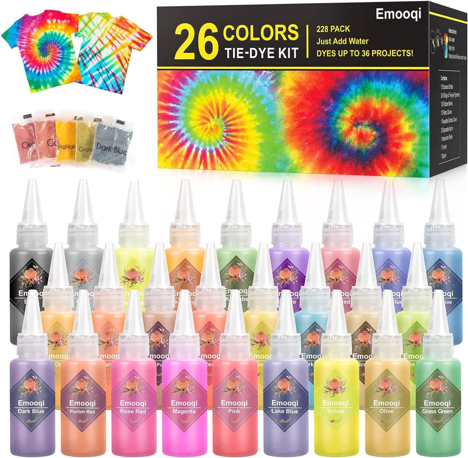 DIY Tie Dye Kit,  26 Colors Fabric Dye Art Set with Rubber Bands, Gloves, Spoon, Funnel, Apron, and Table Covers-Great for Craft Arts Fabric Textile Party Handmade Project.