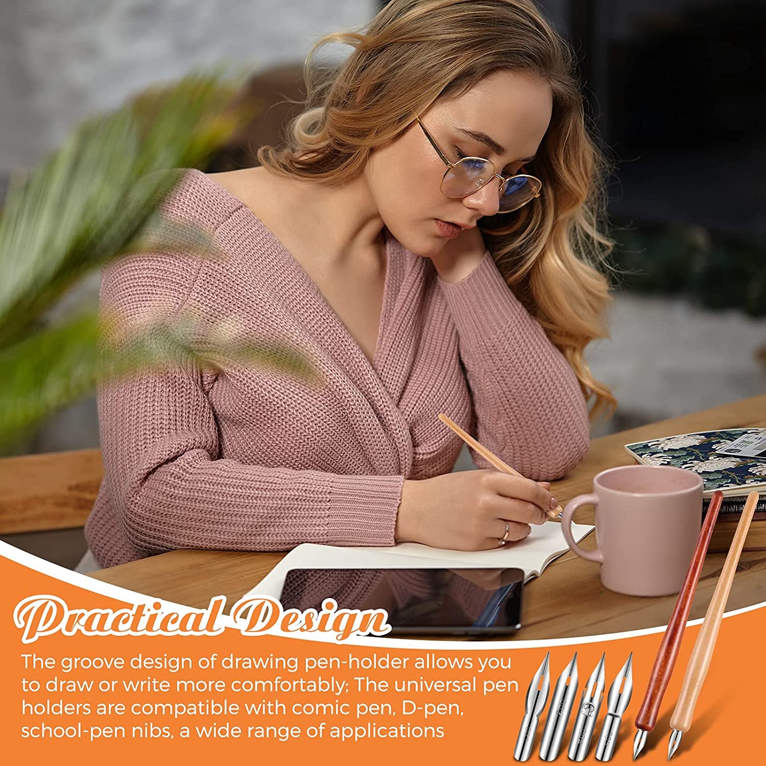 14 Pieces Dip Pen Nibs Holders with Comic Pen Nib Set Calligraphy Wooden Drawing Pen Holder with Stainless Steel Pen Nib for Writing Painting Signing Present