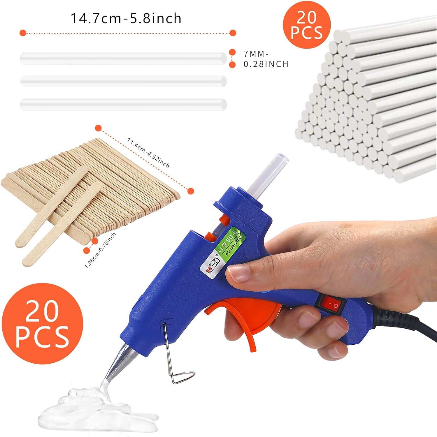 Glue Gun and Sticks Set, Hot Melt Glue Gun Mini for Crafts with 20 Pcs Glue Sticks and 20 Wood Craft Sticks,Hot Mini Glue Guns with Hardshell Carrying Case for School DIY Arts, Craft