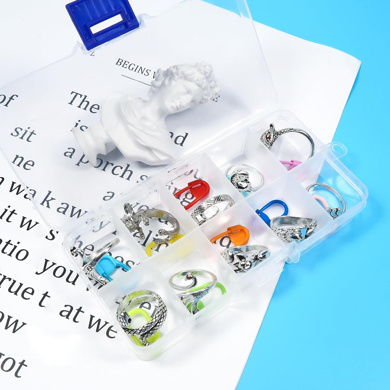 10 Pcs Crochet Rings Crochet Tension Rings for Finger Crocheting Knitting Adjustable Yarn Rings and 10 Pcs Stitch Marks with Plastic Box for DIY Craft