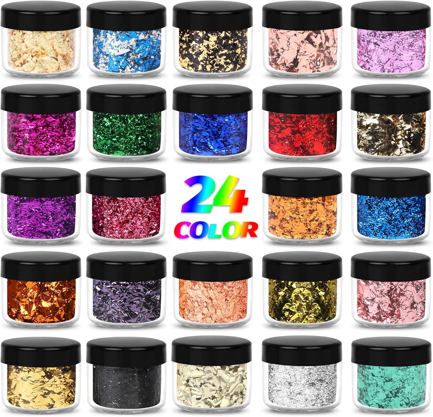 Gold Foil Flakes, 24 Color, Metallic Foil Flakes, Gilding Flakes, Gold Leaf Flakes, Gold Flakes for Resin, Nails, Painting, Crafts