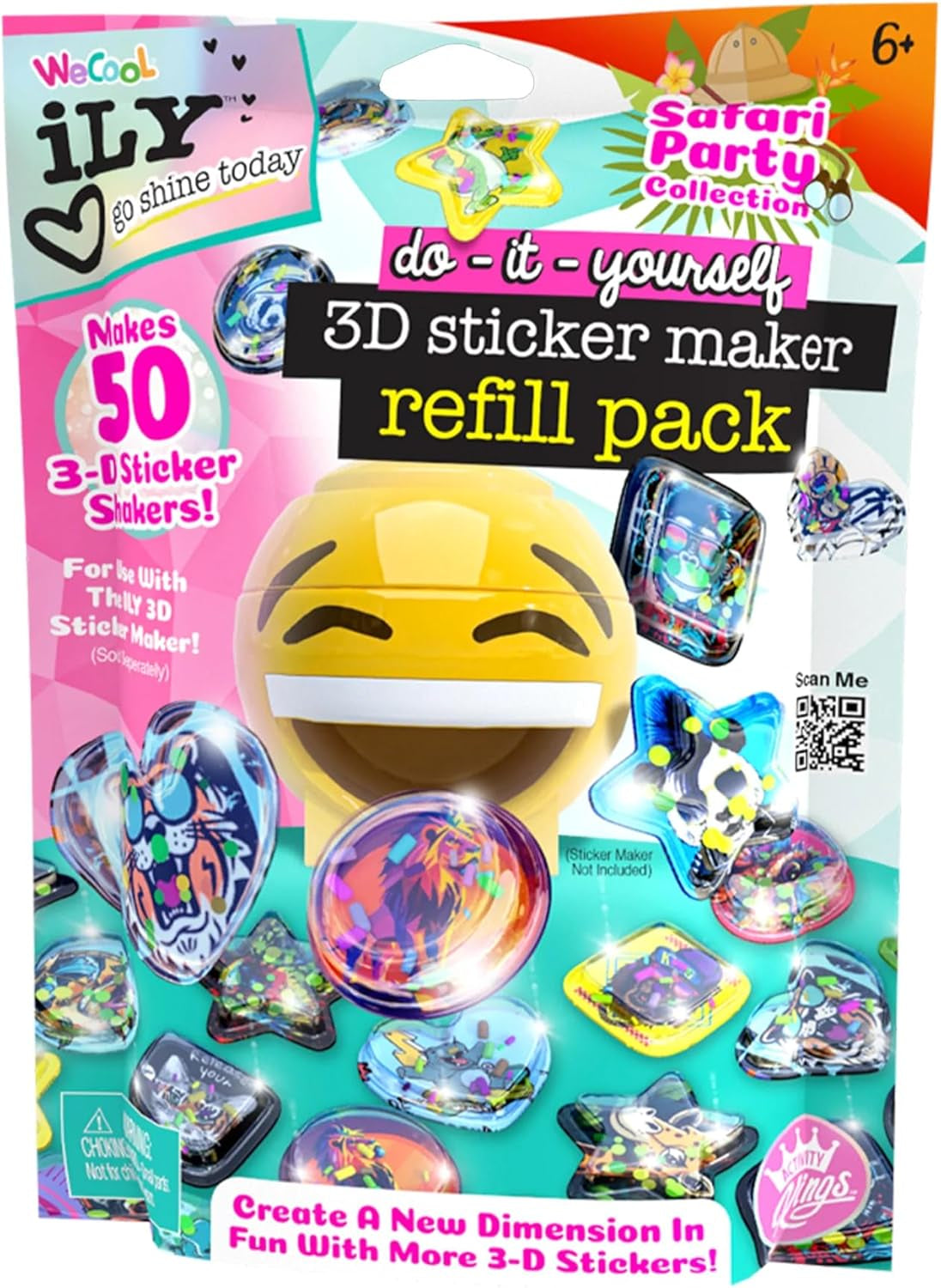 3D Sticker Maker Kit for Girls and Boys, DIY Arts and Crafts Fun for Ages 6+, Creative Toy Gift Set Includes 50+ Custom Refills- Safari Party Pack | ILY