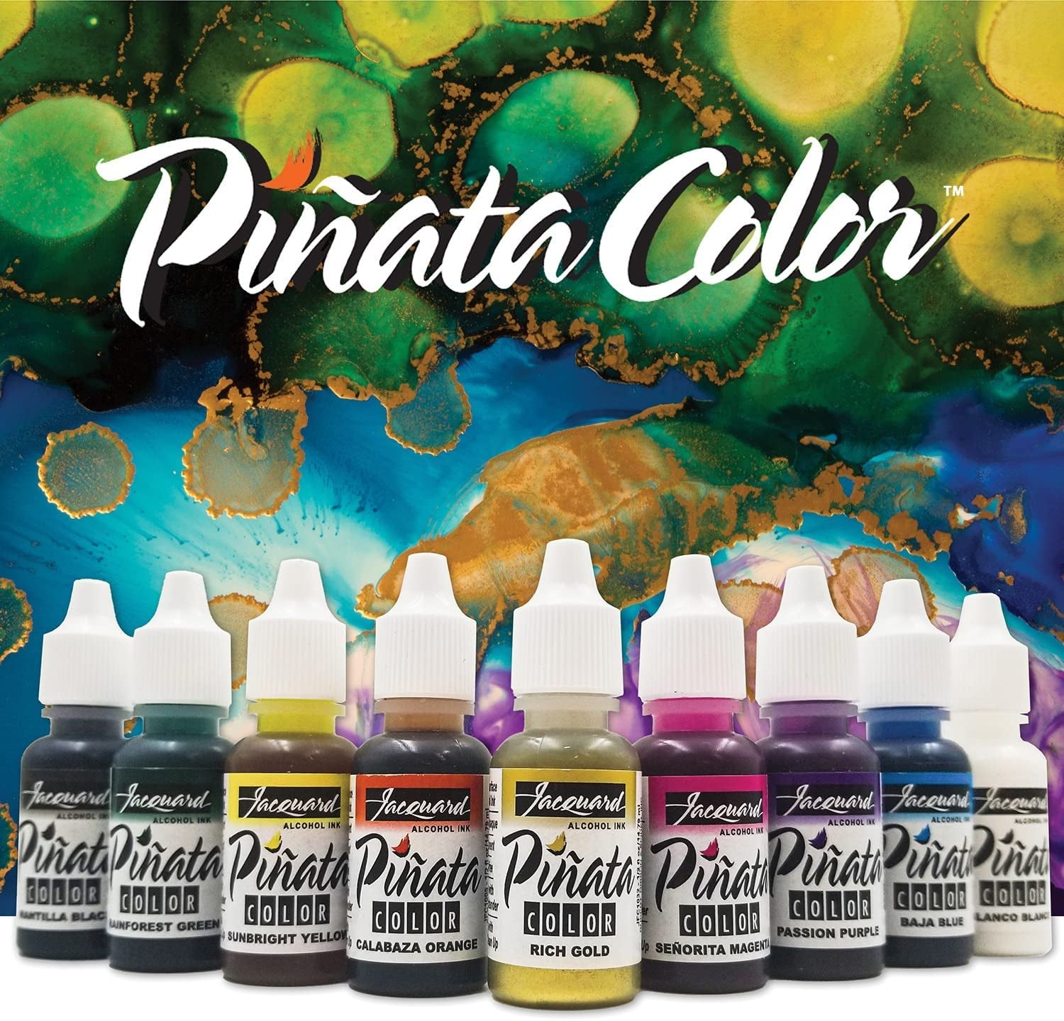 Alcohol Ink Set - Pinata Color Exciter Pack - Highly Saturated - Acid-Free - 9 Assorted Colors Half Ounce
