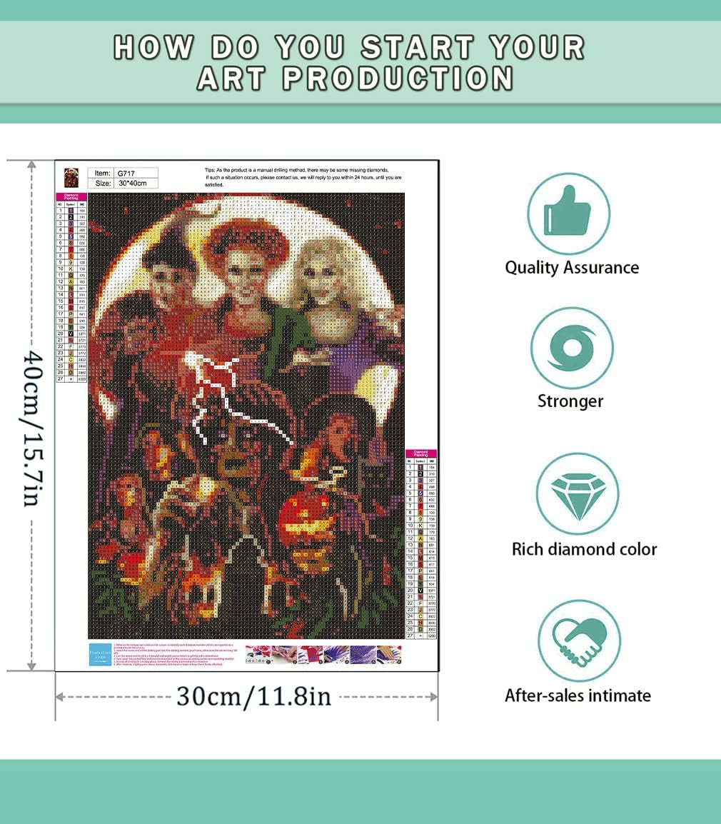 Diamond Painting Kits for Adults,Diamond Art Halloween HD Canvas DIY 5D Full Drill round Crystal Rhinestone Gem Arts Dots Diamonds Craft Paint for New Home Wall Decor - Season of the Witch 12 X 16 In