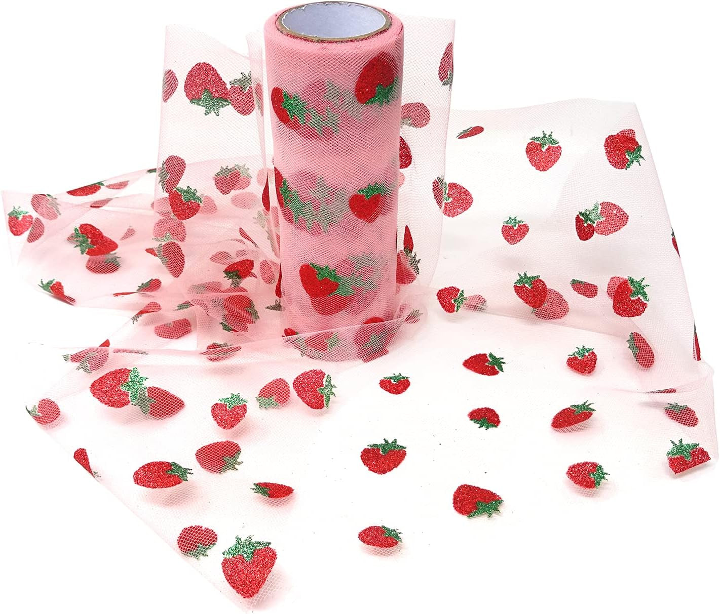 6 Inch X 10 Yards (30 Feet) Shiny Strawberry Tulle Rolls for DIY Crafts, Wedding, Baby Shower, Birthday Party Decoration (Pink)