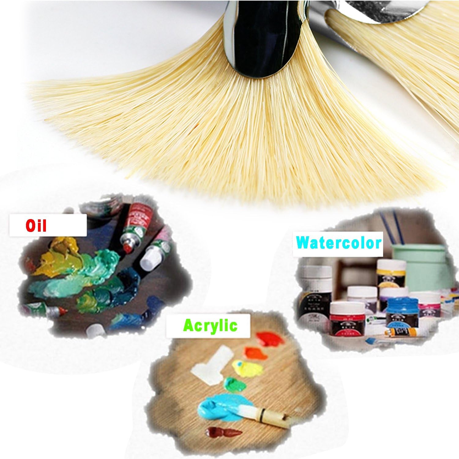 Fan Brush Set - Hog Bristle Natural Hair - Artist Soft Anti-Shedding Paint Brushes for Acrylic Watercolor Oil Painting, Long Wood Handle with Case, Set of 6