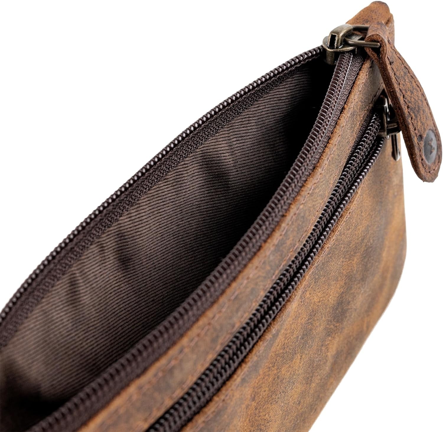 Leather Pencil Case Pouch 8&quot; X 4&quot; Handcrafted Leather Pen Case with Zipper - Elegant &amp; Practical Brown Leather Pencil Pouch with Side Pouches - Pencil Pouch Leather
