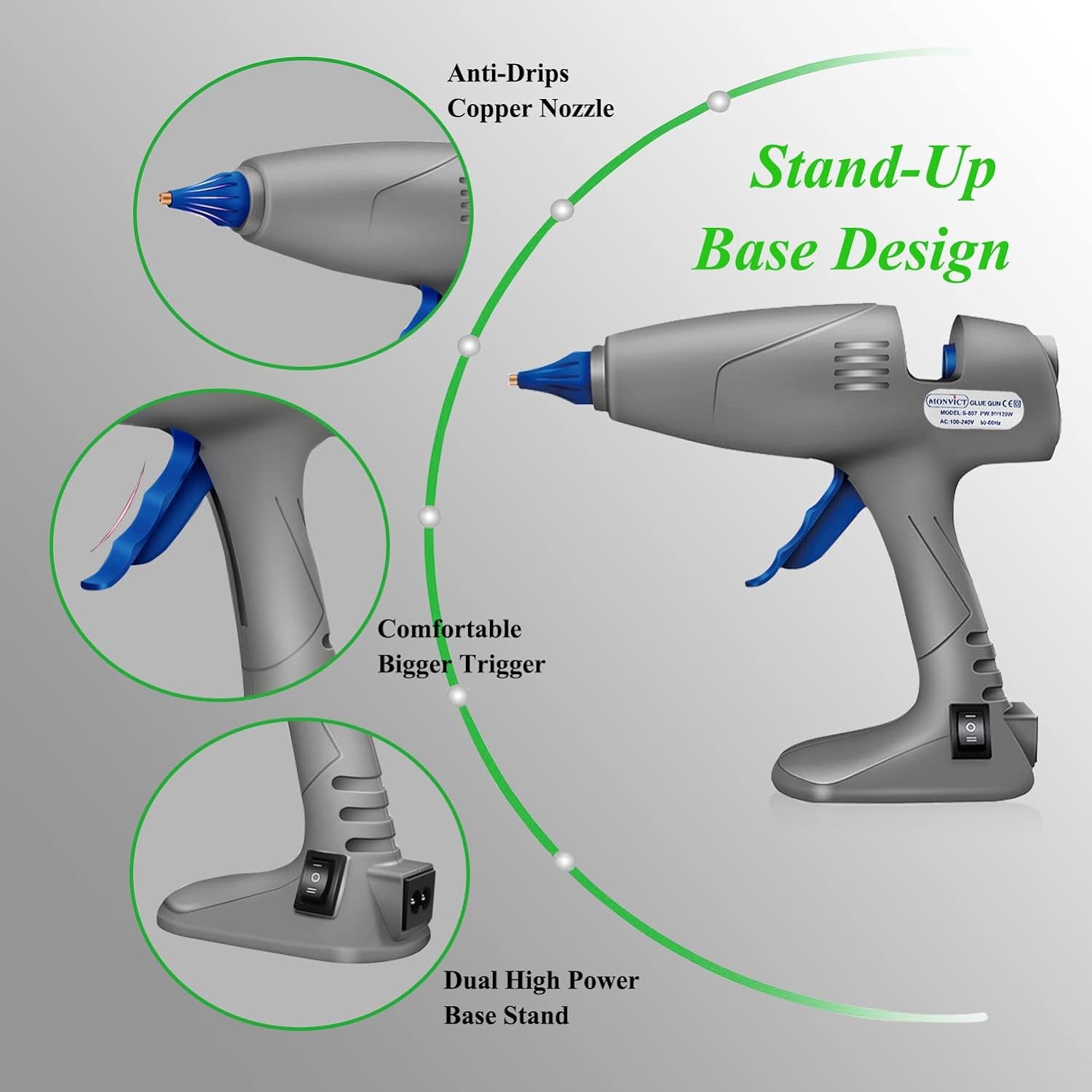 Full Size Hot Glue Gun,  120W&amp;80W Glue Guns Dual Temp Large Industry Glue Gun, Corded Detachable Cord Use Stand-Up Base Anti-Drip Hot Melt Glue Gun with 12 Glue Sticks for Art DIY Craft Repair