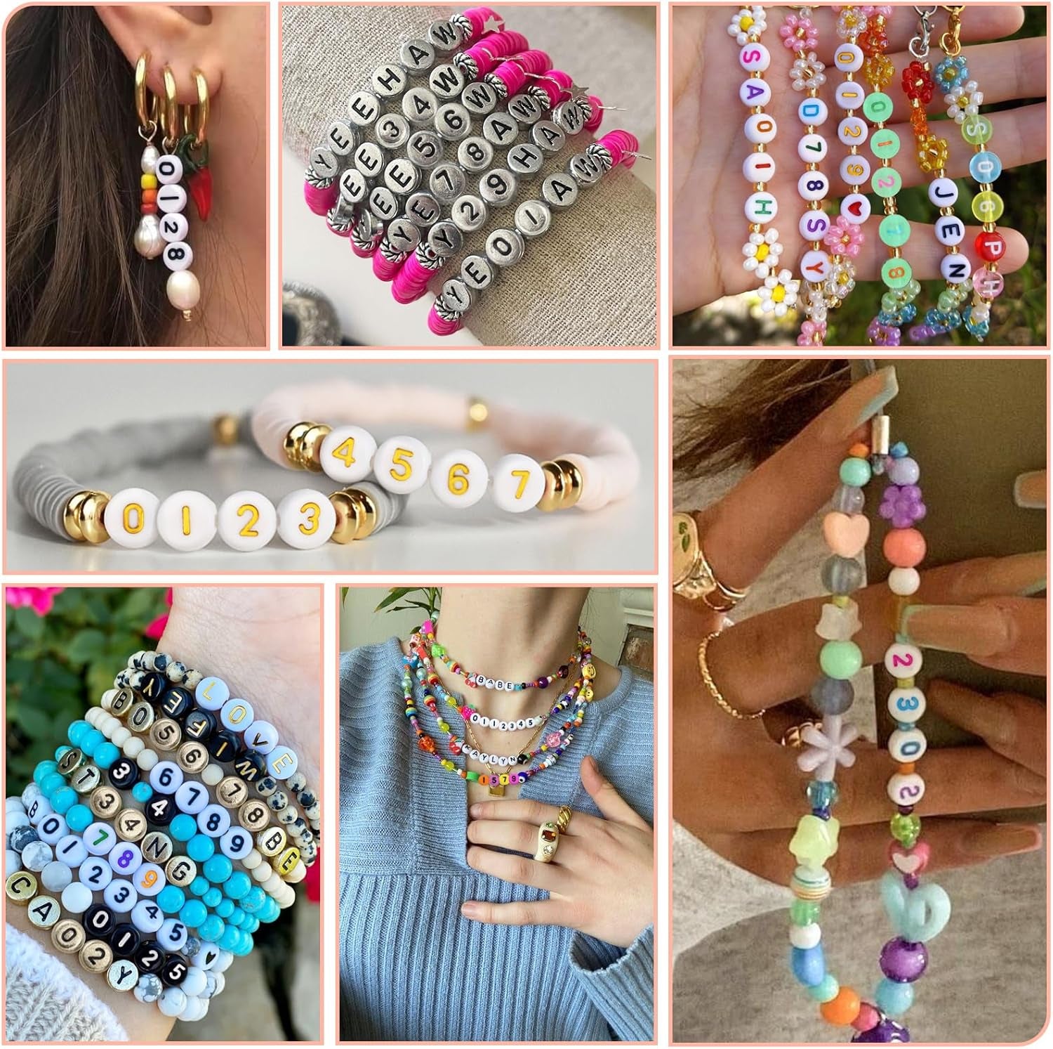 900Pcs Number Beads for Bracelets，9 Colors 0-9 Number DIY Jewelry Making Bracelet Necklace Keychain Crafts Making 7X4Mm