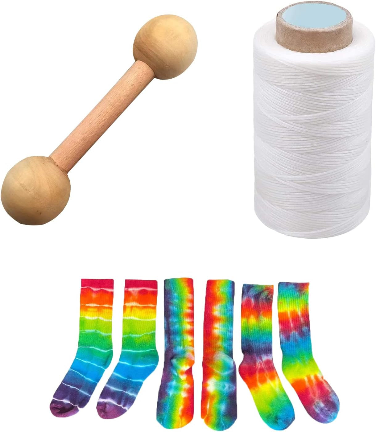 Sinew Puller Tool for Tie Dye with Winding Sinew for DIY Tie Dye Sinew Pulling Device 250M Waxed Thread, White