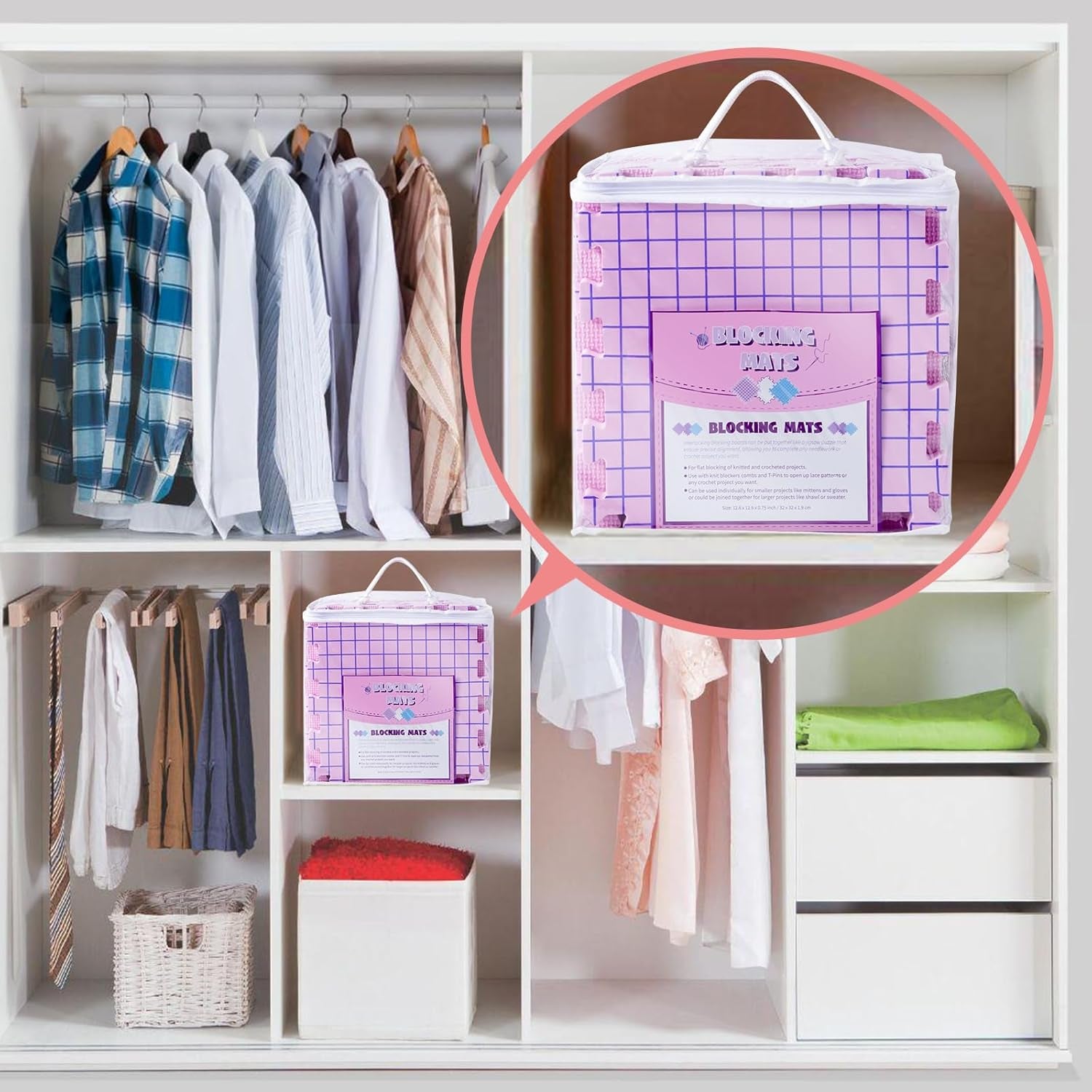 Knitting Blocking Mats and Pins, Blocking Mats for Knitting &amp; Crochet Projects, Extra Thick Knitting Blocking Mats with 150 T-Pins and Storage Bag, Crochet Blocking Board for Crocheting