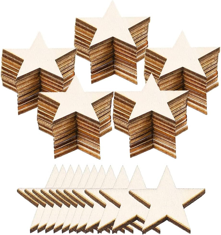 400 Pieces 1 Inch Wooden Stars, Unfinished Blank Small Wood Stars Shape Pieces, Wooden Cutouts Star Tags for Christmas Crafts and Wedding Party Ornaments