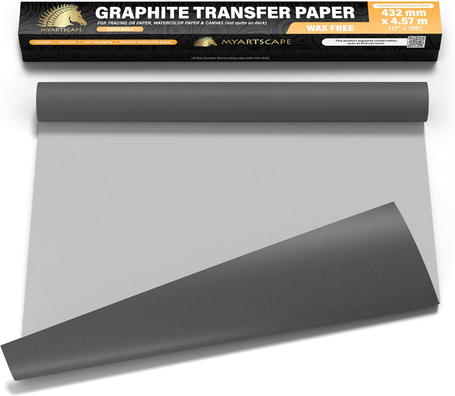 Graphite Transfer Paper Roll, Wax-Free, 17" X 15Ft Transfer Paper Roll, Graphite Paper, Precise Carbon Paper Ideal as Tracing Paper for Drawing