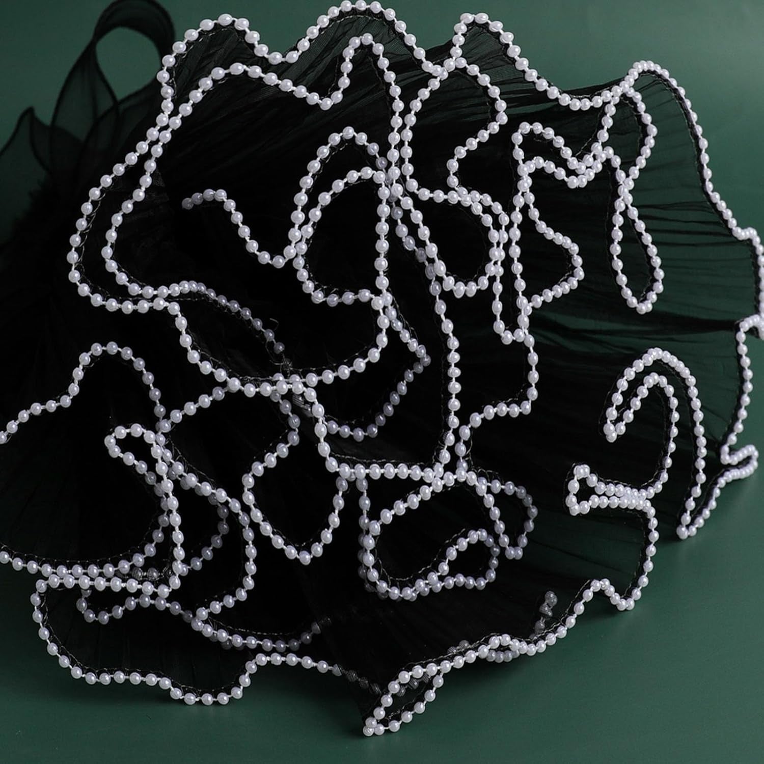 Black Flower Wrapping Paper Kit - 4.37 Yards Pearl Lace Mesh for Bouquets, Wave Tulle with Ribbons and 3D Butterflies - Floral Wrap Florist Supplies (Black)