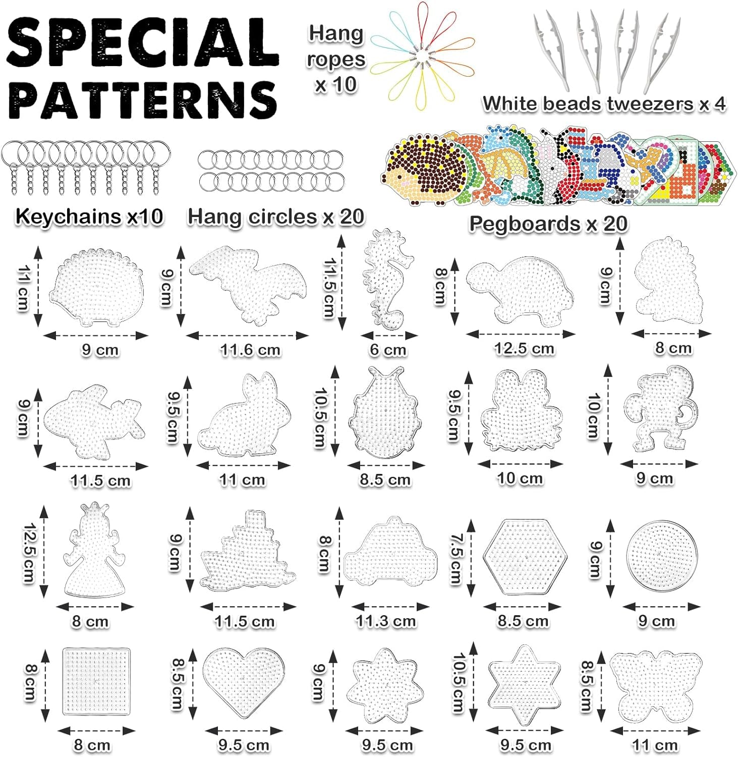 20 Pcs 5Mm Fuse Beads Pegboards - Animal Shape Pegboards for Arts and Crafts Projects with Keychains, Hang Ropes and Beads Tweezers, Fuse Beads Gift Set
