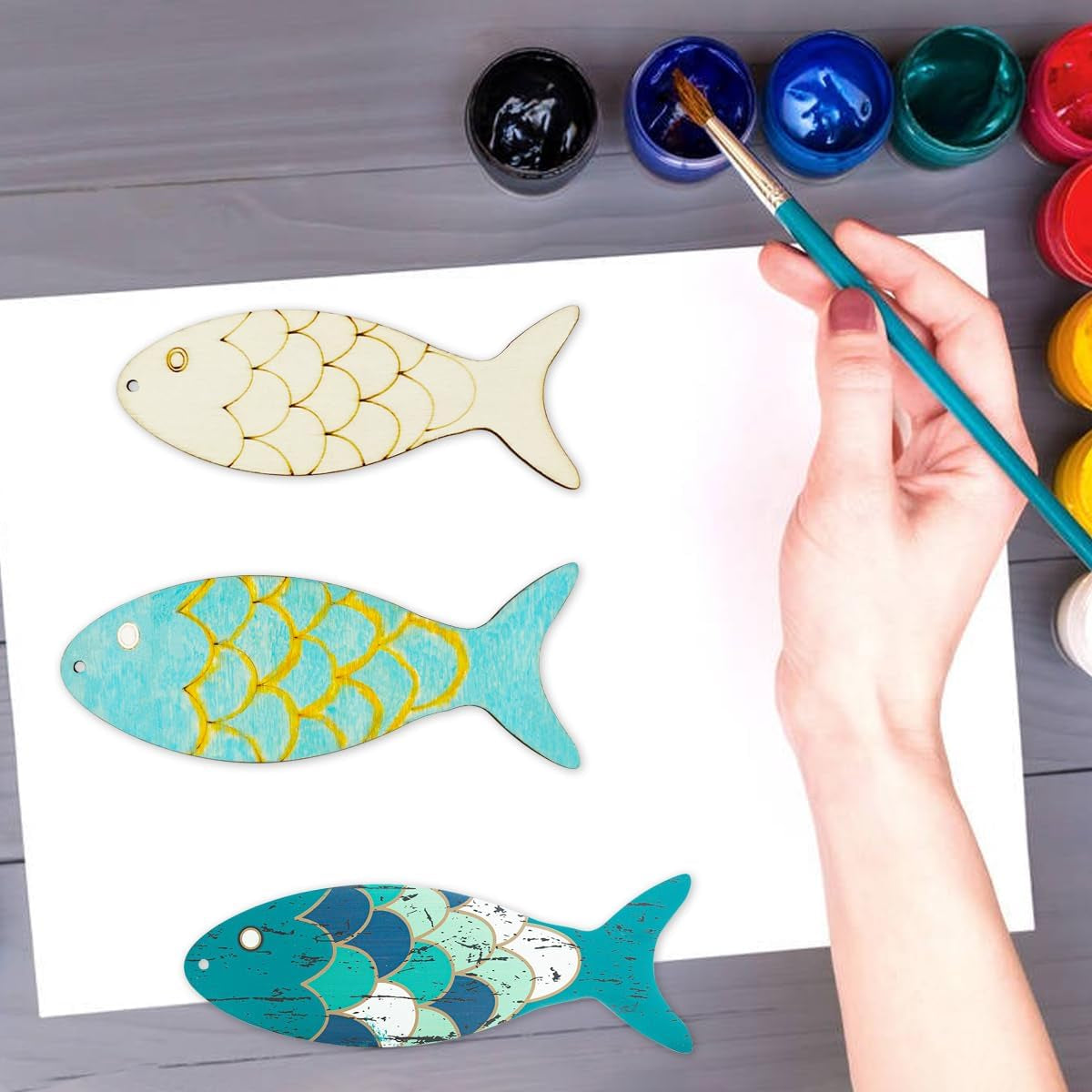 30Pcs Unfinished Fish Shaped Wood Cut Out Fish Wood DIY Crafts Cutouts Blank Wooden Fish Shaped Hanging Ornaments for Wedding Birthday Ocean Animal Themed Party Decoration