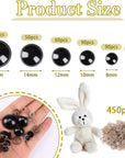 900 Pieces 6-16MM Black Plastic Safety Eyes with Washers for Crochet Animal Crafts Doll Making Supplier Bulk (6 Sizes)