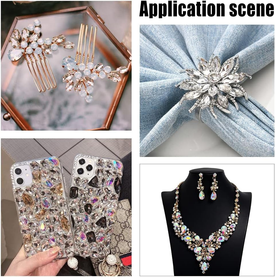 64 Pcs 8 Styles K9 Glass Rhinestones Gems Crystal Flatback Rhinestones AB Color Rhombus/Horse Eye/Teardrop/Heart Crystal Jewels Embelishments with Silver Plated Back for Craft Making