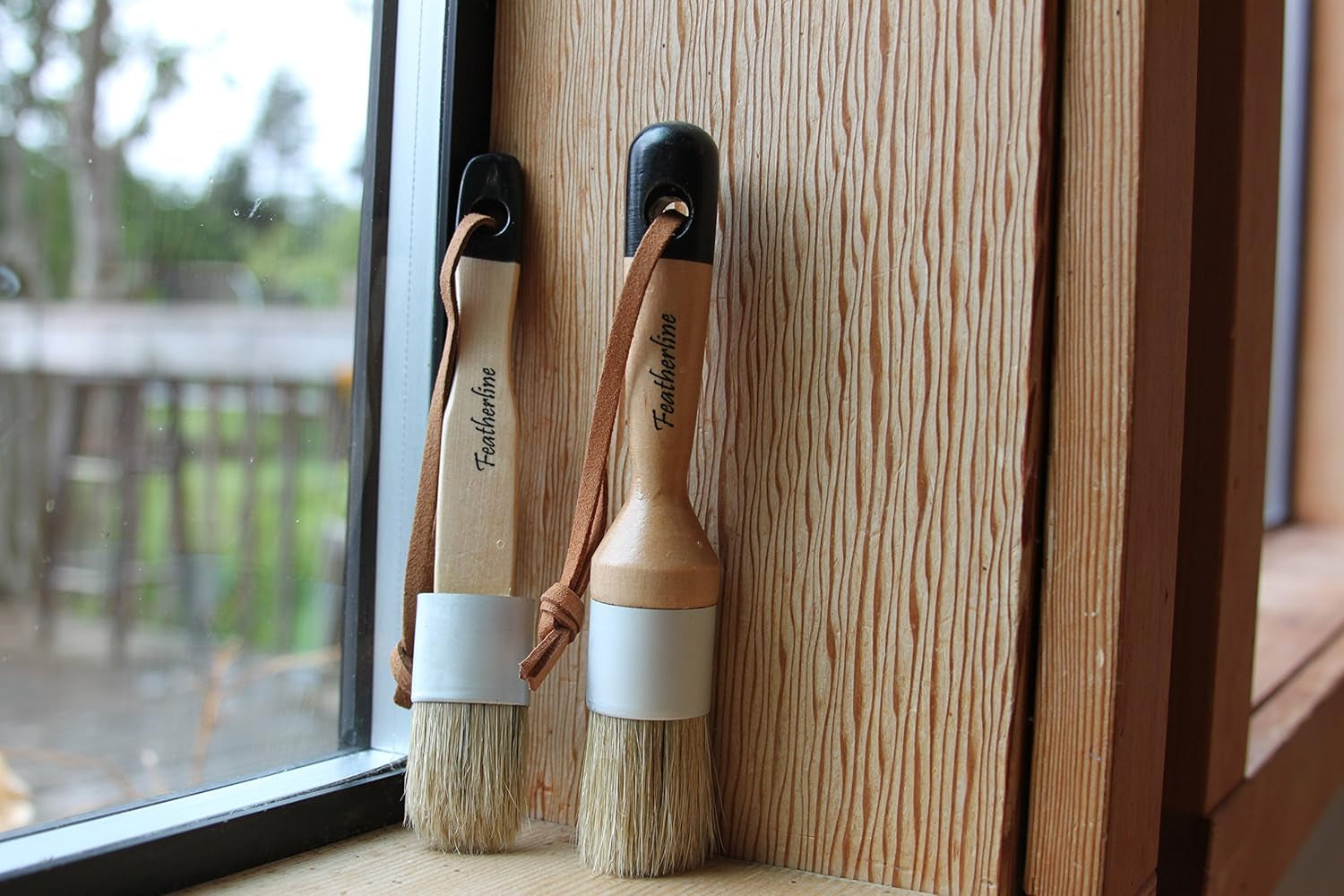 Series Natural Bristle 2 Brush Set | 1 Inch round and Flat Detail Brushes | Use to Apply Paint, Wax, Cream and More
