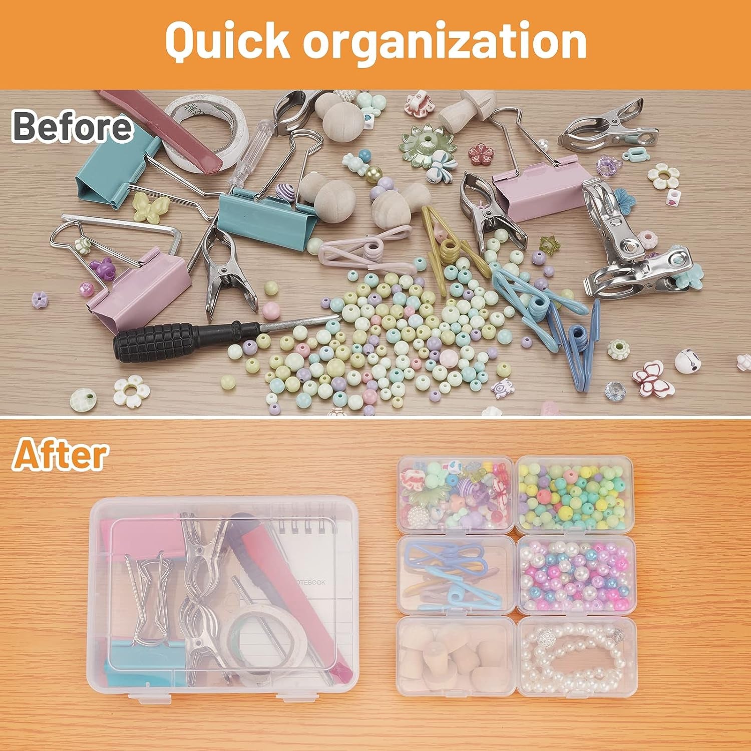 Small Bead Organizers and Storage, Clear Bead Storage Containers Rectangle Bead Holder Plastic Cases Transparent Boxes for Nail DIY Craft Making Jewelry Battery Screw