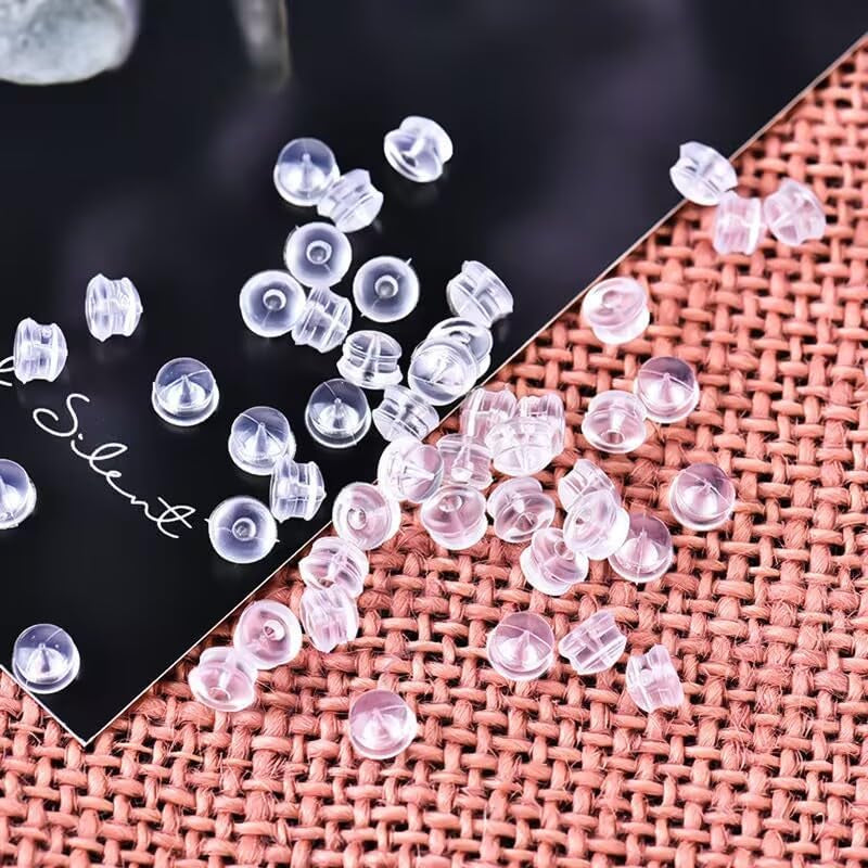 Earring Backs Rubber,50Pcs Soft Clear Earring Backs for Studs,Hypoallergenic Silicone Earrings Backs Replacement for Women(Round）