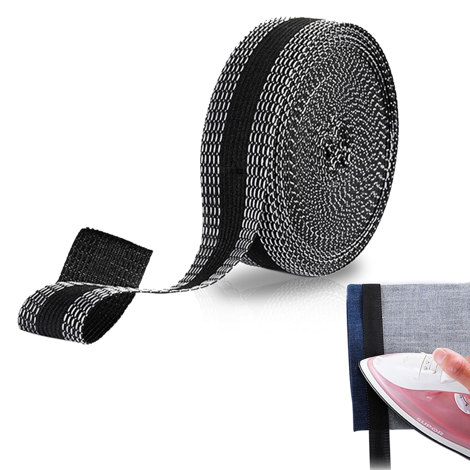 Hem Tape for Pants 2M (0.94Inch X 2.2Yds) Iron-On Instant Hem Tape, Permanent No Sew Hemming Tape, Washable Hem Adhesive Tape, Black Iron on Pants Shortening Tape, Hem Fabric Tape
