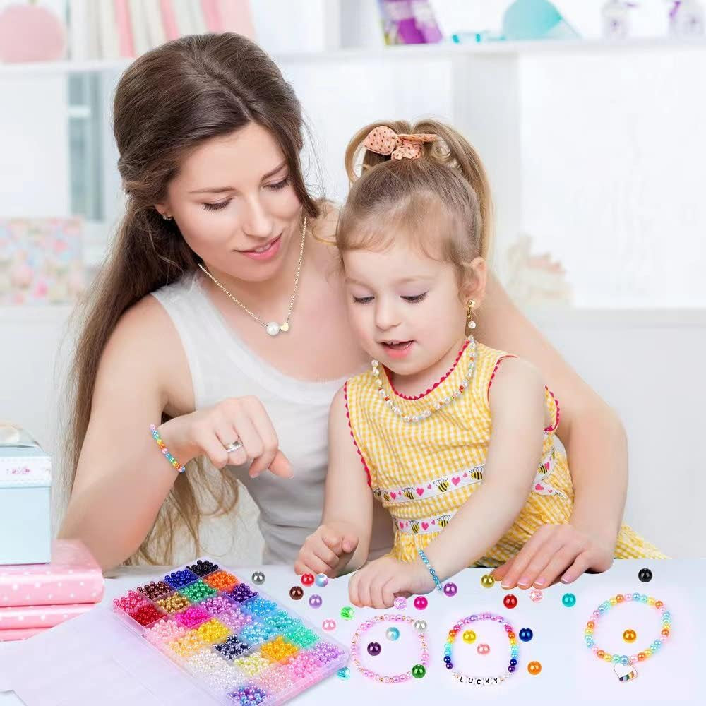 Pearl Beads for Bracelets Making 28 Colors Pearl Beads, 1680Pcs Multicolor Pearl Beads for Necklaces Earrings Making, round Pearl Beads Kit DIY Crafts for Girls Kids Adults