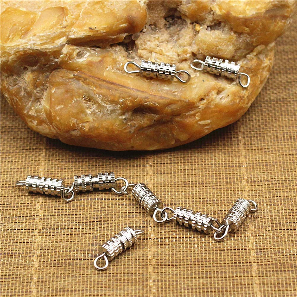 100 Sets 4Mm X 15Mm Screw Type Clasp Barrel Screw Clasps Screw Twist Clasps Screw Connector for Jewelry Making Necklaces and Bracelets, Silver-Color