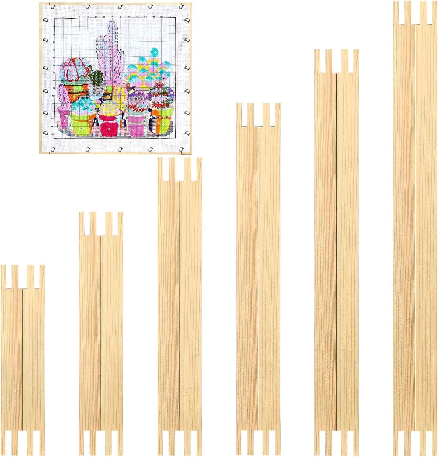 6 Sets Stretcher Bars for Needlework 6 Sizes Regular Stretcher Bars Wooden Canvas Stretcher Bars for Needlepoint Embroidery Stitch Frame Set Bundle with Crafts