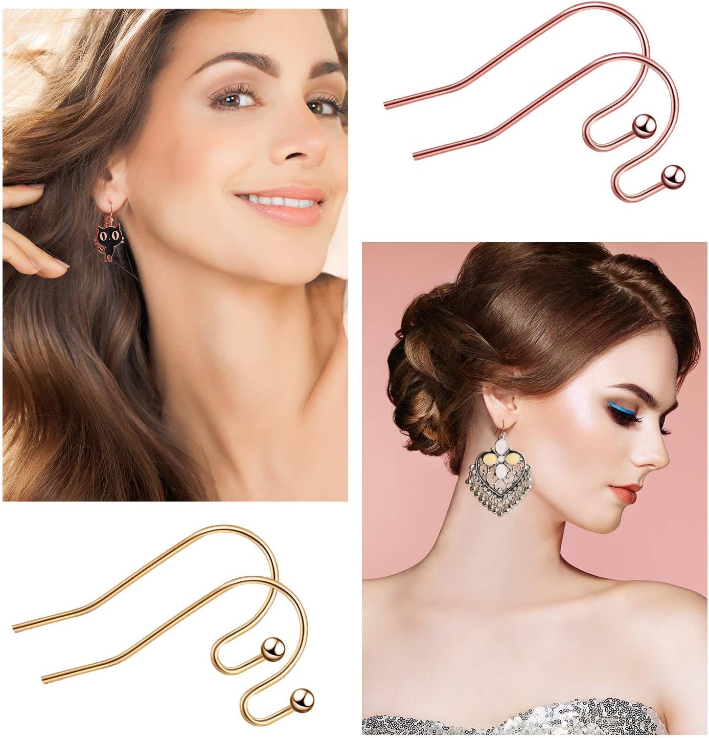220 Pieces French Earring Hooks Ear Wire Ball Dots in Silver with 220 Pieces Clear Earring Backs Kit for Jewelry Making Bag Gift (Gold,Silver,Rose Gold,Bronze)