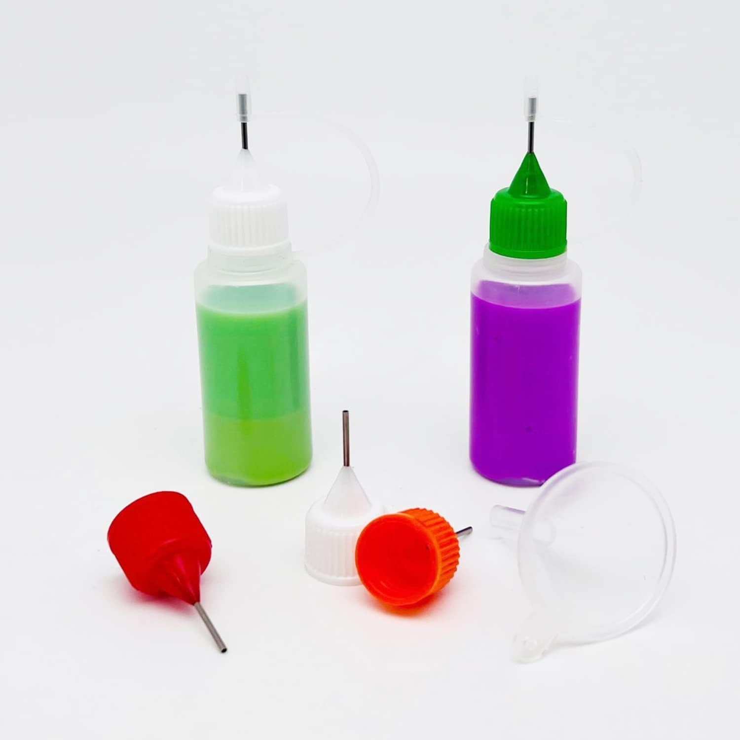 18 Pcs Precision Tip Applicator Bottles, 0.5 Ounce Translucent Glue Bottles, with 2 Funnel, Multicolor Lids