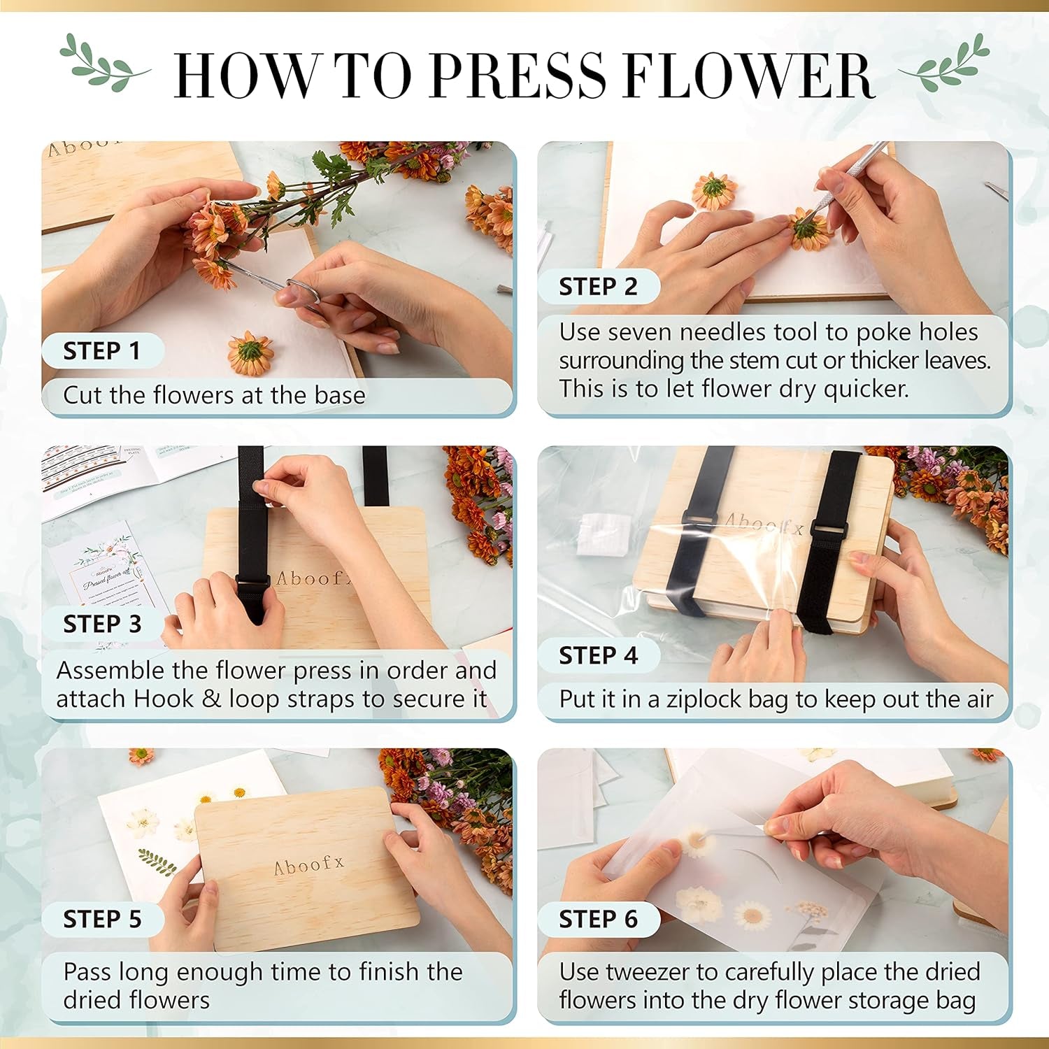 Flower Press Kit, Large Wooden Flower Pressing Kit for Adults Kids, 6 Layers 6.3 X 8.3 Inch Flower Press Leaf Pressing Kit to Making Dried Plants, DIY Flower Preservation Kit Crafts