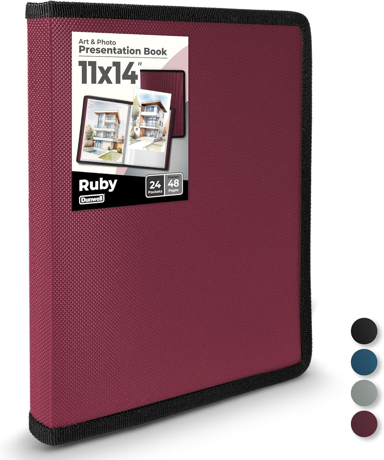 11X17 Art Portfolio Binder with Mounting Paper - (Ruby) Large Portfolio Folder for Artwork Displays 48 Pages, 11 X 17 Presentation Folder with Plastic Sleeves, Portfolio Binder Organizer