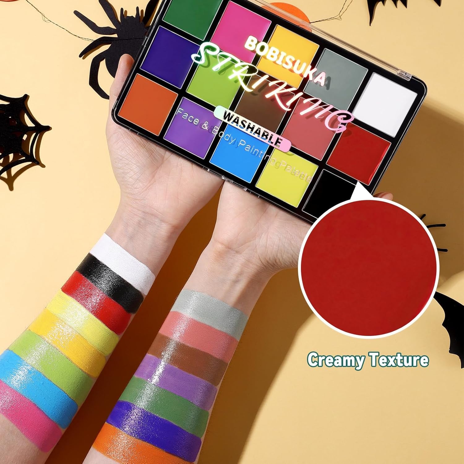 Face Body Paint, 15 Color Professional Face Painting Palette for Art Theater Halloween Party Cosplay Clown Sfx Makeup for Women Adults, Non-Toxic Washable