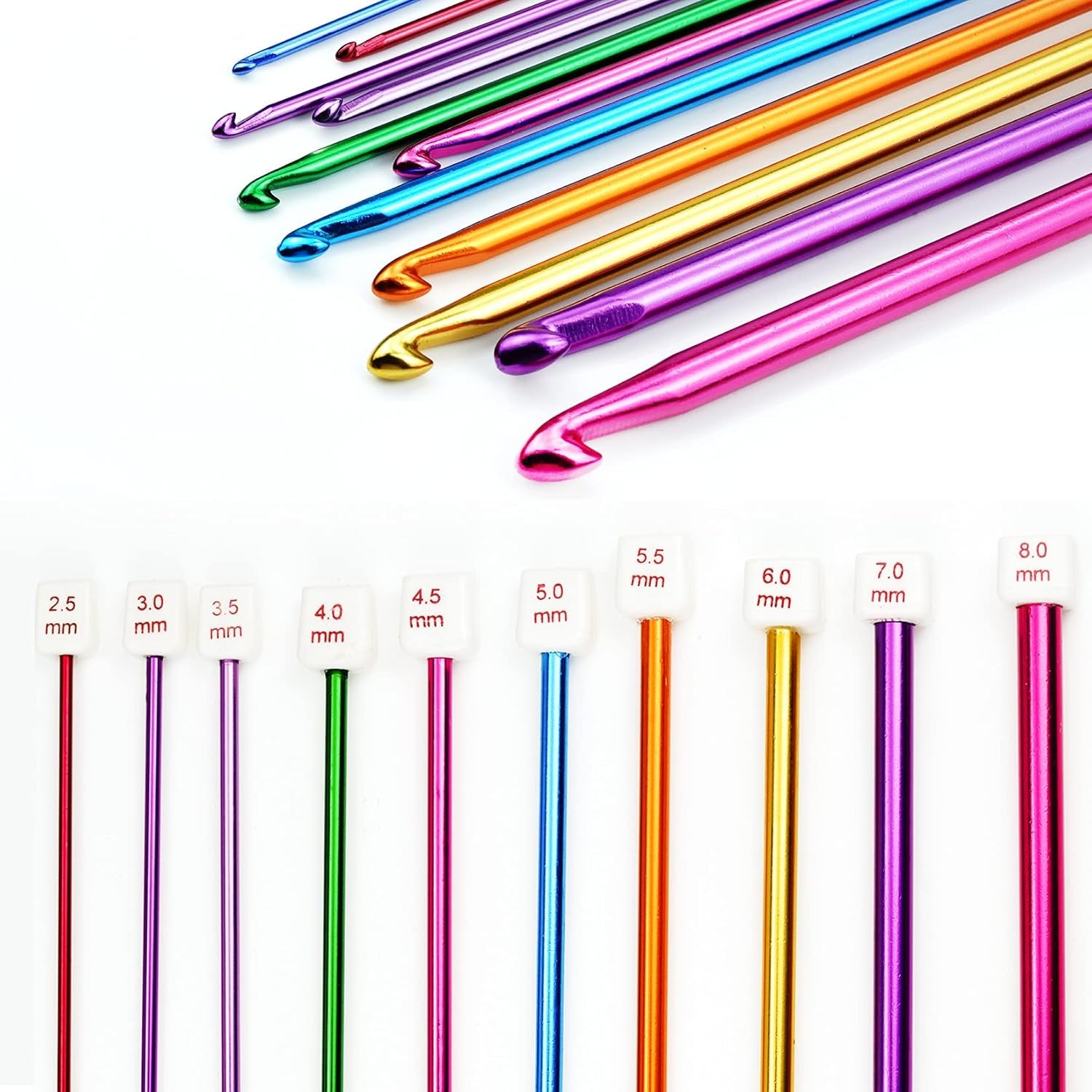 23 Pieces Tunisian Crochet Hooks Kit Including 12Pcs 3-10 Mm Bamboo Knitting Needle with Bead Carbonized Bamboo Needle + 11Pcs 2-8 Mm Multi Color Tunisian Afghan Aluminum Crochet Hooks