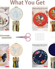 Embroidery Kit for Adults Beginners, 4 Pack Cross Stitch Kits Include Cloth with Floral and Butterfly Patterns, 4 Embroidery Hoops, Color Threads and Instructions for Sewing Beginners
