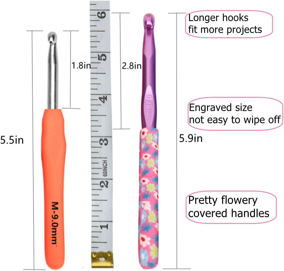 31Pcs Crochet Hooks Set,14 Sizes Crochet Hooks for Crocheting,Extra Long Crochet Needles 2Mm(B)-10Mm(N)