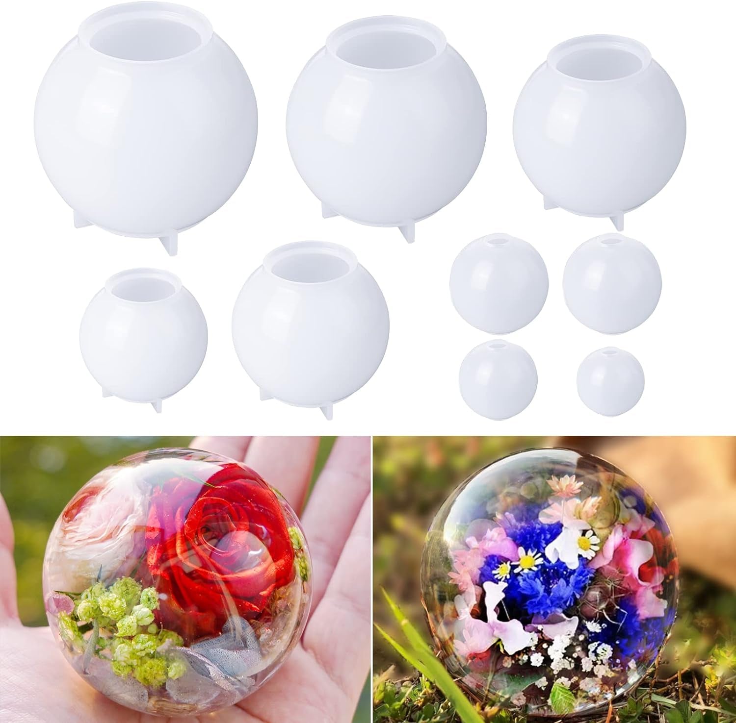 9 Pcs Sphere Silicone Molds for Resin, Upgraded Seamless 3D Sphere Resin Molds Silicone,Large round Ball Epoxy Resin Molds for Flowers Preservation,Resin Casting, Soap, Candle