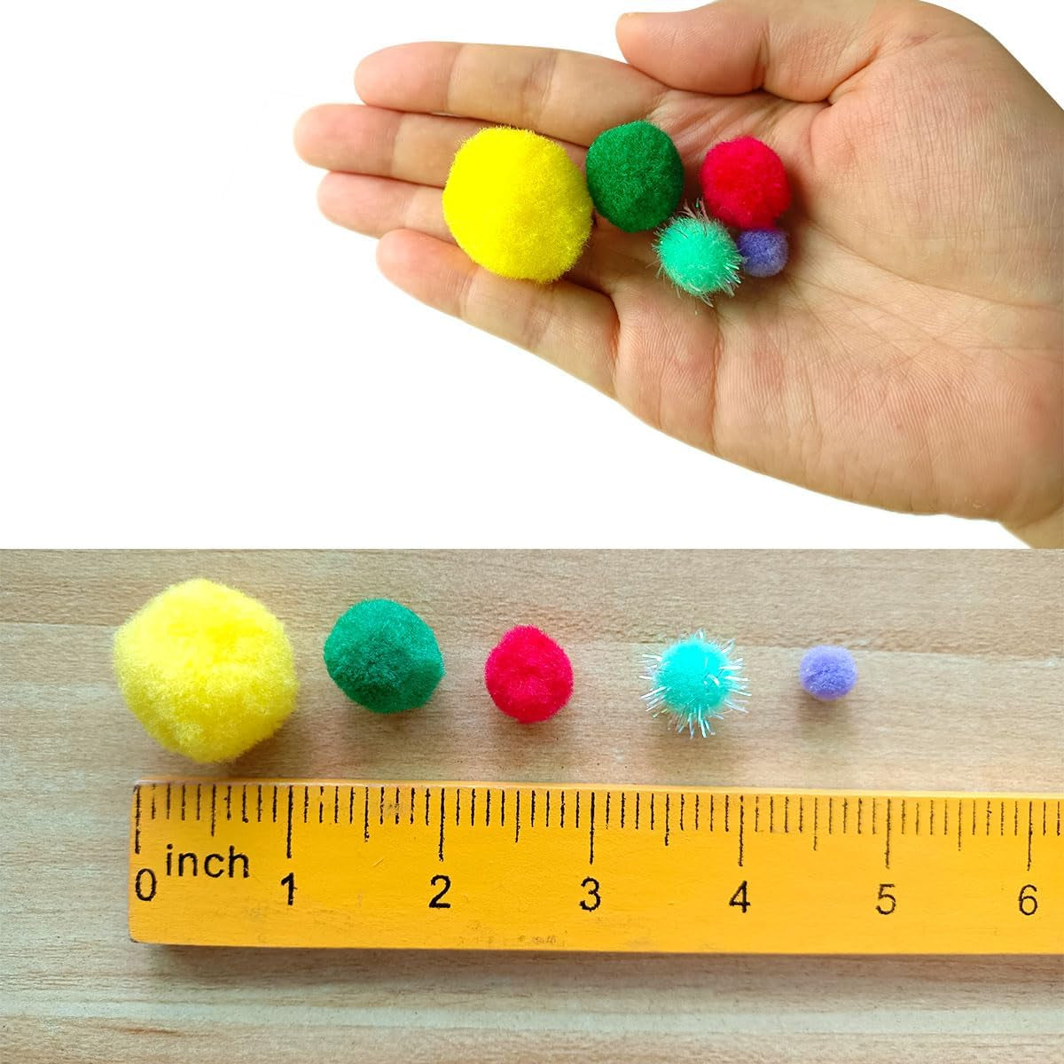 900 PCS Pompoms for Crafts,Pom Poms in Bright & Bold Assorted Colors,Pompoms for Arts and Craft Making Decorations，Assorted Sizes