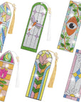 6 PCS 5D Diamond Painting Bookmarks Stained Glass Acrylic Diamond Art Bookmark with DIY Painting Kits Tassels & Wood Beads Pendant Rhinestone Bookmarks