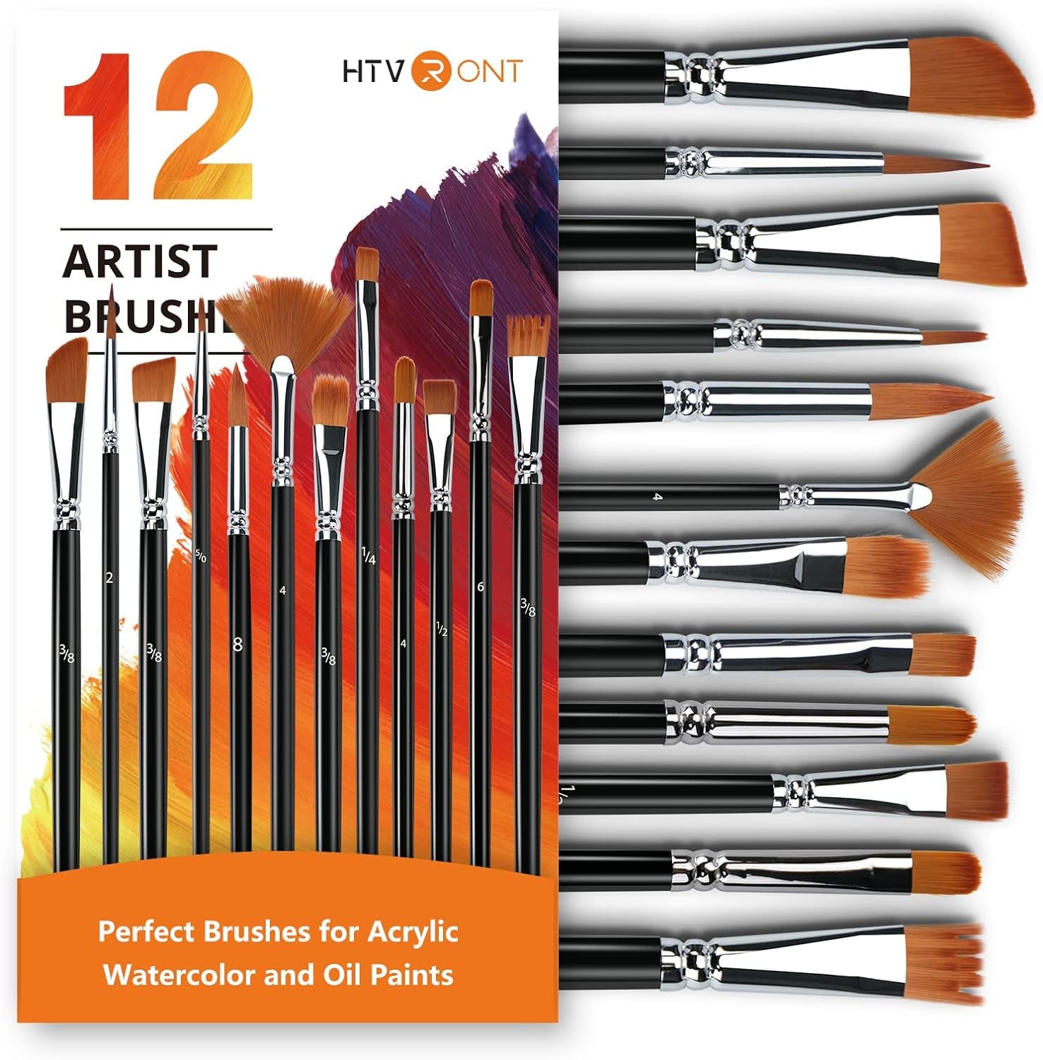 Artist Paint Brushes Set of 12 - Paint Brushes for Acrylic Painting, No Shedding Flat Fan Acrylic Paint Brushes, Face Watercolor Nail Oil Paint Brushes with Aluminum Ferrule &amp; Wooden Handle