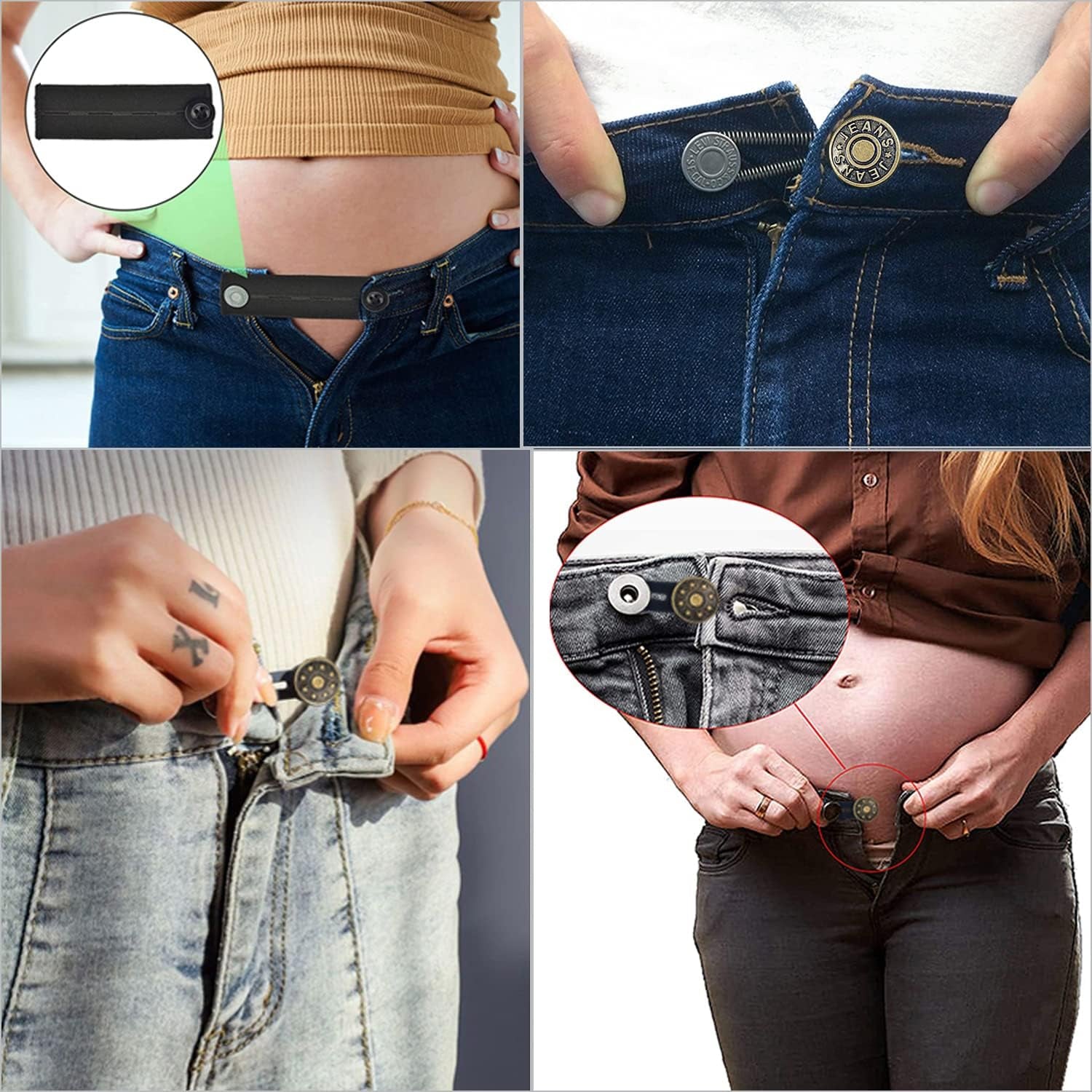 24 Pcs Button Extenders for Jeans, 6 Sizes Pants Button Waistband Extender, Flexible Adjustable Elastic Waist Extenders for Pants for Women Men, No-Sew Invisible Extenders Set Assorted Colors