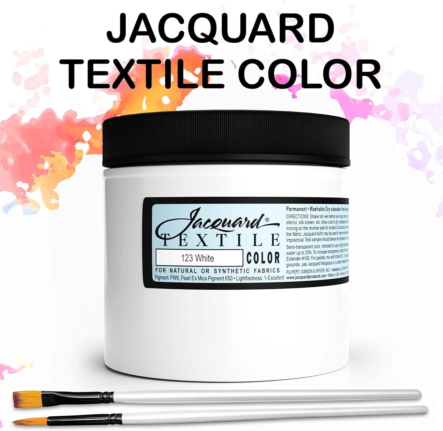 Jacquard Products White Textile Color Fabric Paint 8-Ounces - Bundled Brush Set