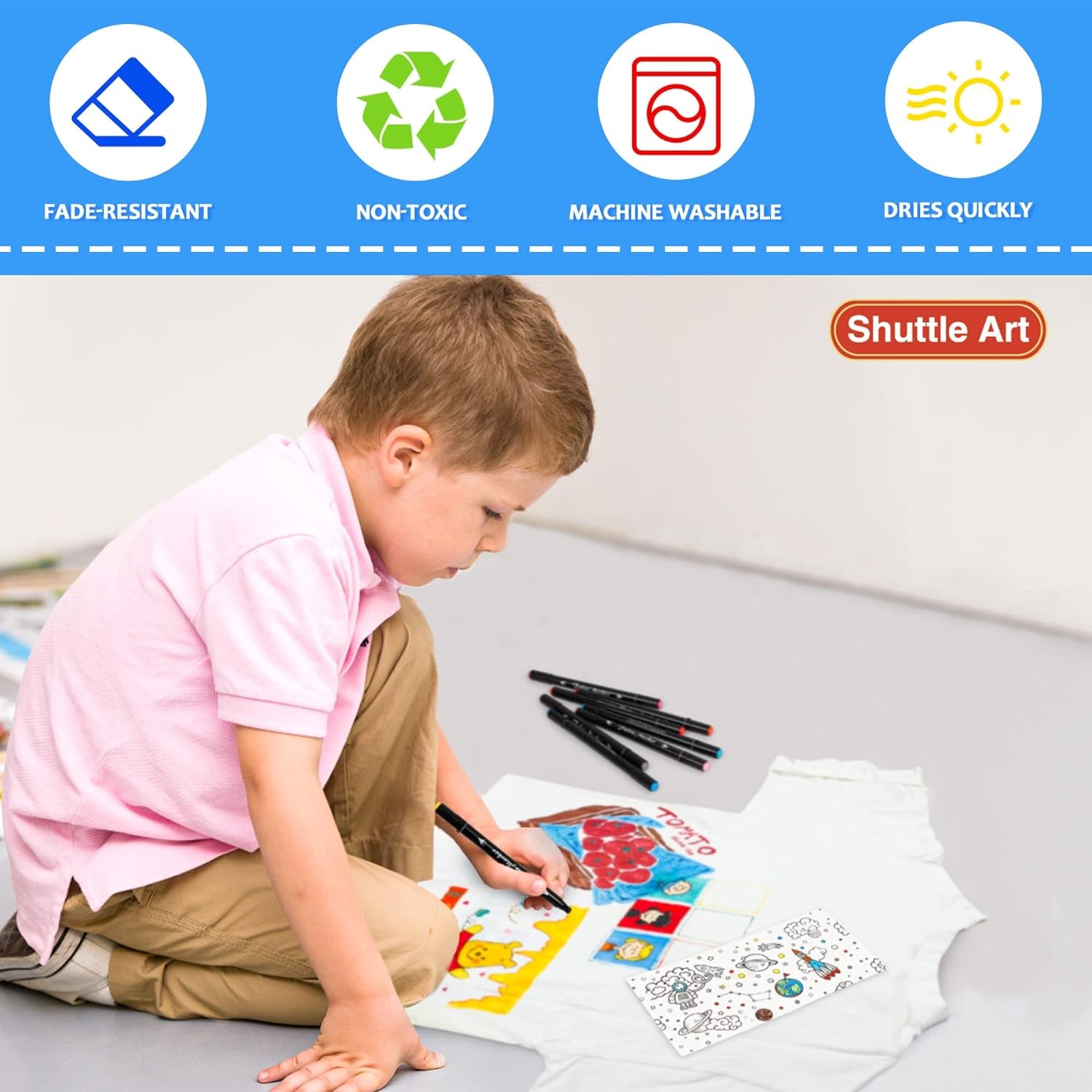 Fabric Markers Pens, 30 Colors Dual Tip Fabric Markers Permanent No Bleed Markers for T-Shirts Sneakers, Non-Toxic & Child Safe Permanent Fabric Pens for Kids Adult Painting Writing