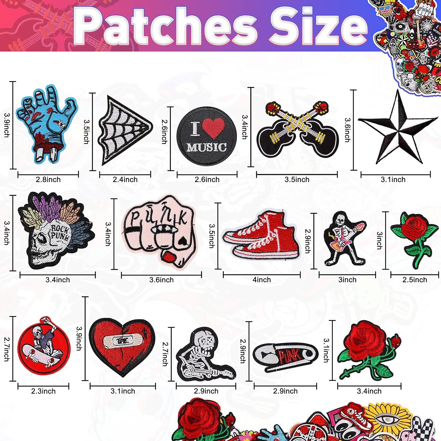 Embroidered Patches Iron-On Appliques: 30Pcs Assorted Cool Punk Embroidery Sew-On Patch for Jackets Clothing
