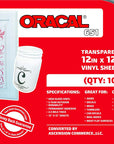 (10 Sheets)  651 Transparent Adhesive Craft Vinyl for Cricut, Silhouette, Cameo, Craft Cutters, Printers, and Decals - 12" X 12" - Gloss Finish - Outdoor and Permanent