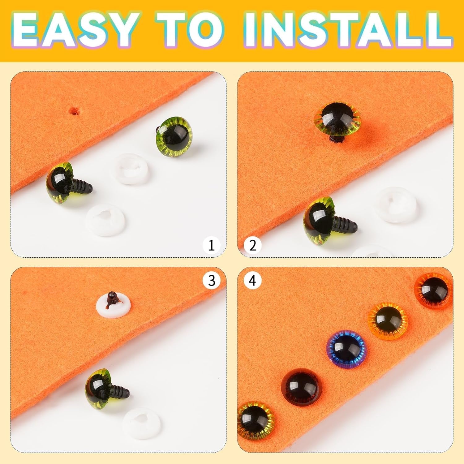 Safety Eyes 80 PCS 10Mm-18Mm Safety Eyes for Amigurumi Plastic Craft Colored Safety Eyes for Crochet with Washers Crochet Eyes for Plush Stuffed Animals, Stuffed Toy and Halloween Decorations