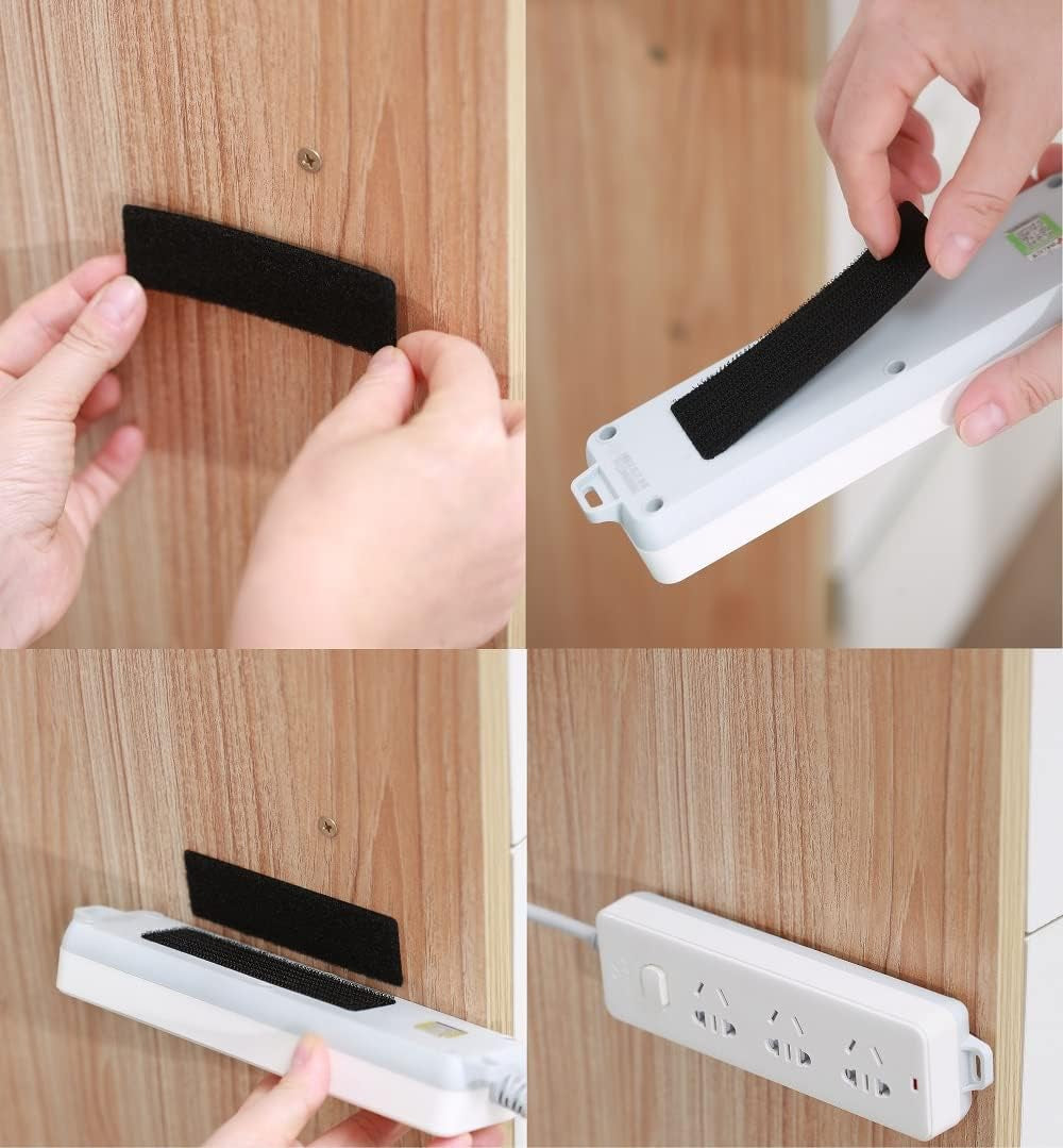 20 Sets 1X4 Inch Hook and Loop Fastener Strips with Adhesive Heavy Duty Double Sided Sticky Picture Hanging Wall Mounting Tape for Home and Office Use, Black